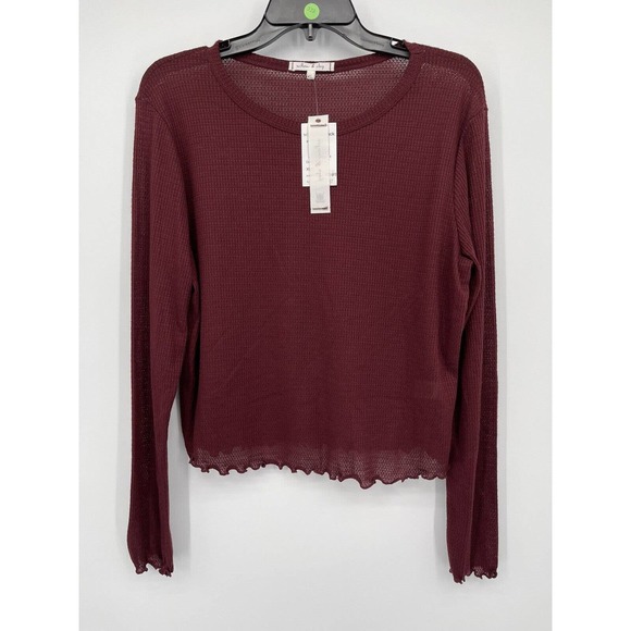 Willow and Clay Women's Sangria Long Sleeve Lettuce Hem Thermal Crop Top Size XL - Picture 2 of 5